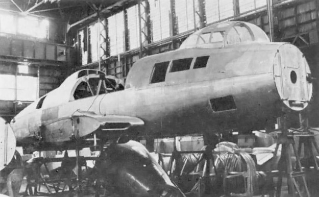 The unfinished second R2Y1 prototype as seen at the end of WWII. Note the wing root and ventral intakes. The hole in the center of the bulkhead in the nose was for the propeller's drive shaft.