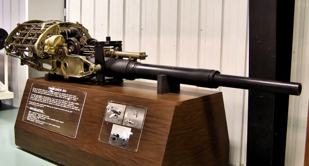 XA-38 T15E1 (M10) 75 mm cannon The T15E1 (M10) 75 mm cannon from the XA-38 as displayed in the United States Air Force Armament Museum. (Tom Fey image)