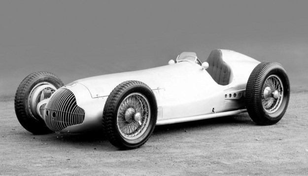 The 1938 Mercedes-Benz W154 Grand Prix racer. Each of the hand-built cars was unique, and they underwent modifications throughout the 1938 race season. For 1939, the nose of the car was extended and a new grille was installed.